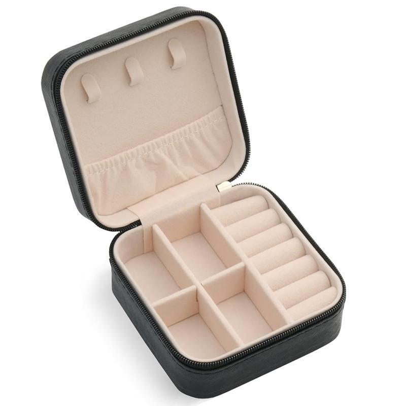 Travel Jewelry Organizer Box Portable Leather Storage Ornaments Ring Earrings - Grey (10x10x5cm)