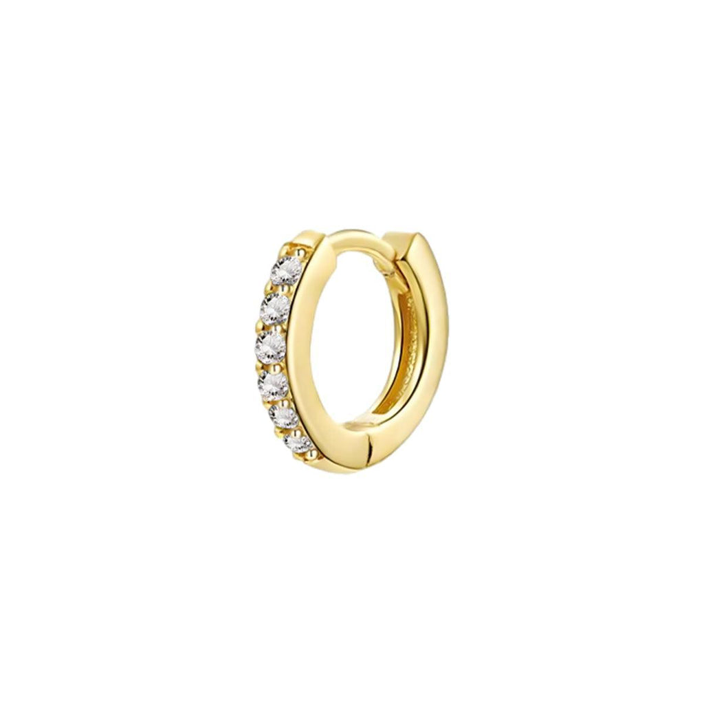925 Sterling Silver Gold Rings Plated Cubic Crystal Cuff Huggie Hoop Earrings Au - Gold-Black Crystal