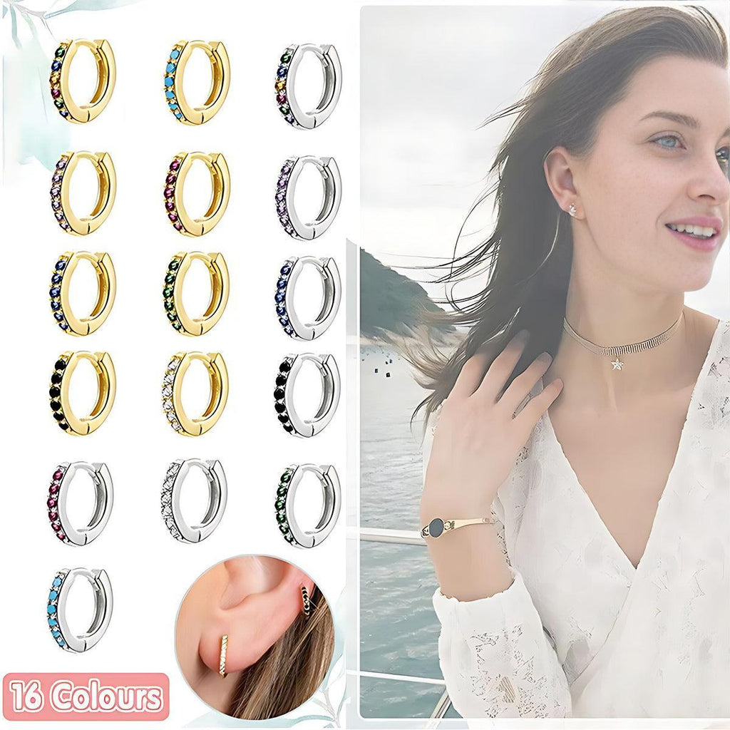 925 Sterling Silver Gold Rings Plated Cubic Crystal Cuff Huggie Hoop Earrings Au - Gold-Clear Crystal