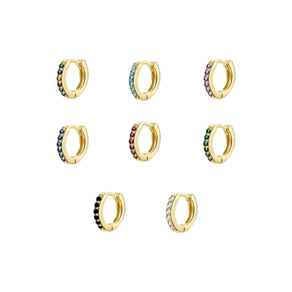 925 Sterling Silver Gold Rings Plated Cubic Crystal Cuff Huggie Hoop Earrings Au - Silver-Black Crystal
