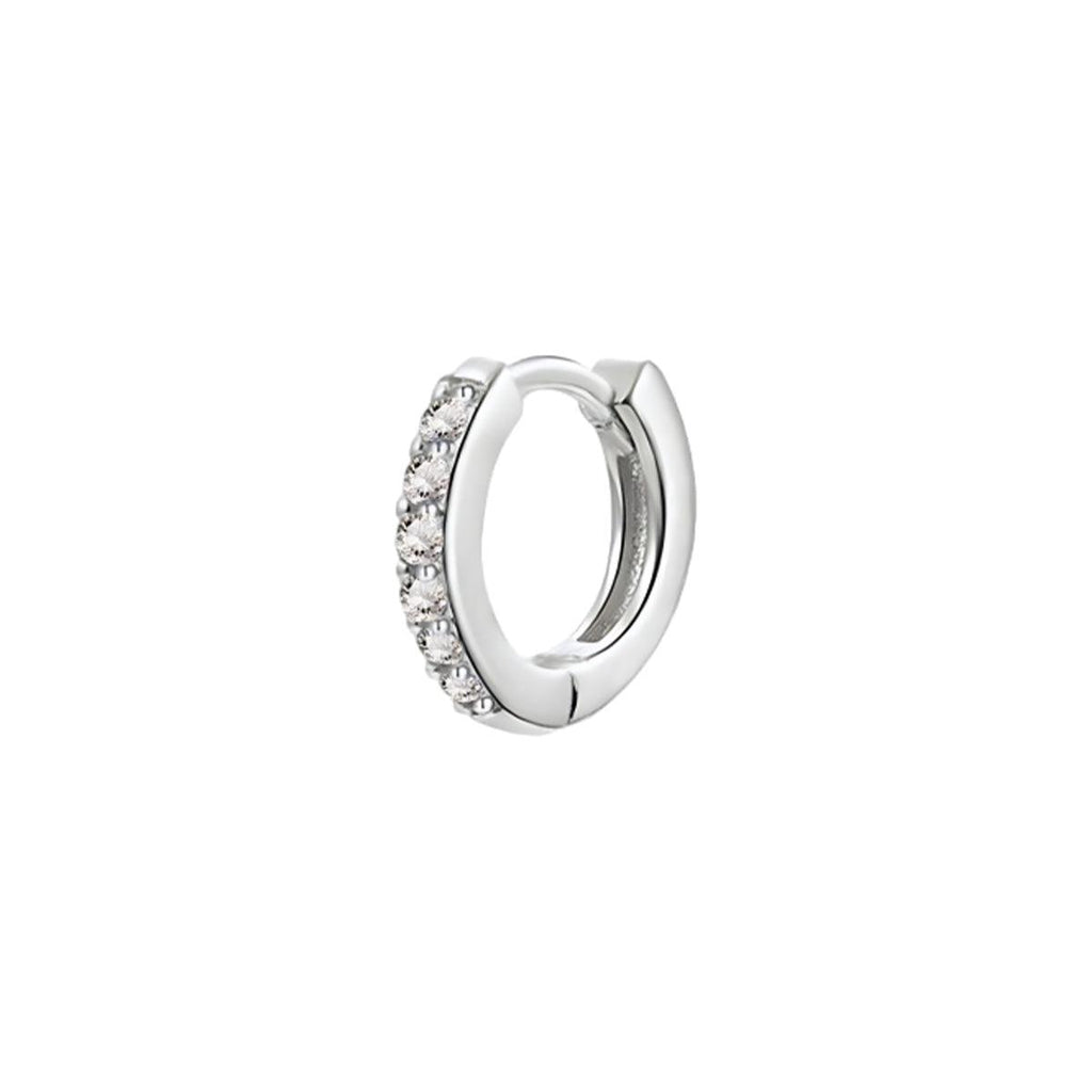 925 Sterling Silver Gold Rings Plated Cubic Crystal Cuff Huggie Hoop Earrings Au - Silver-Black Crystal