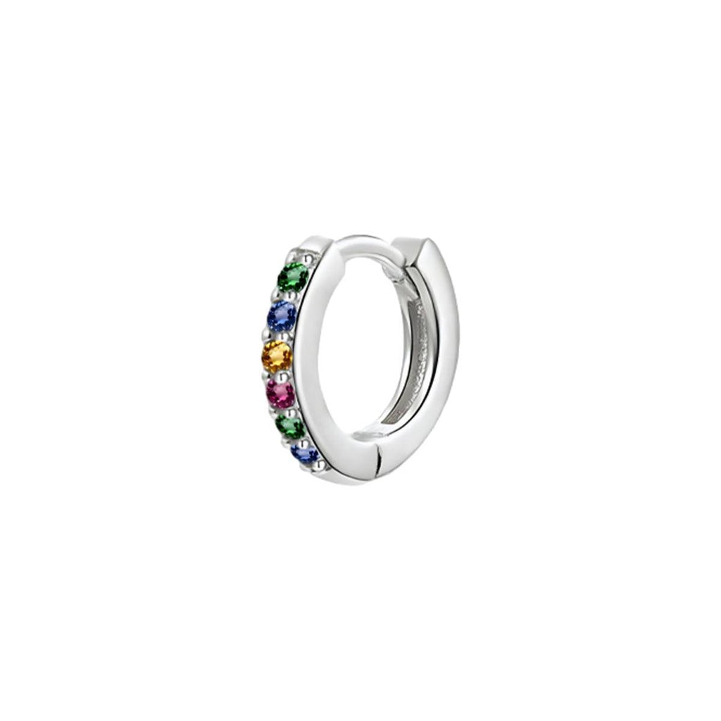 925 Sterling Silver Gold Rings Plated Cubic Crystal Cuff Huggie Hoop Earrings Au - Silver-Black Crystal