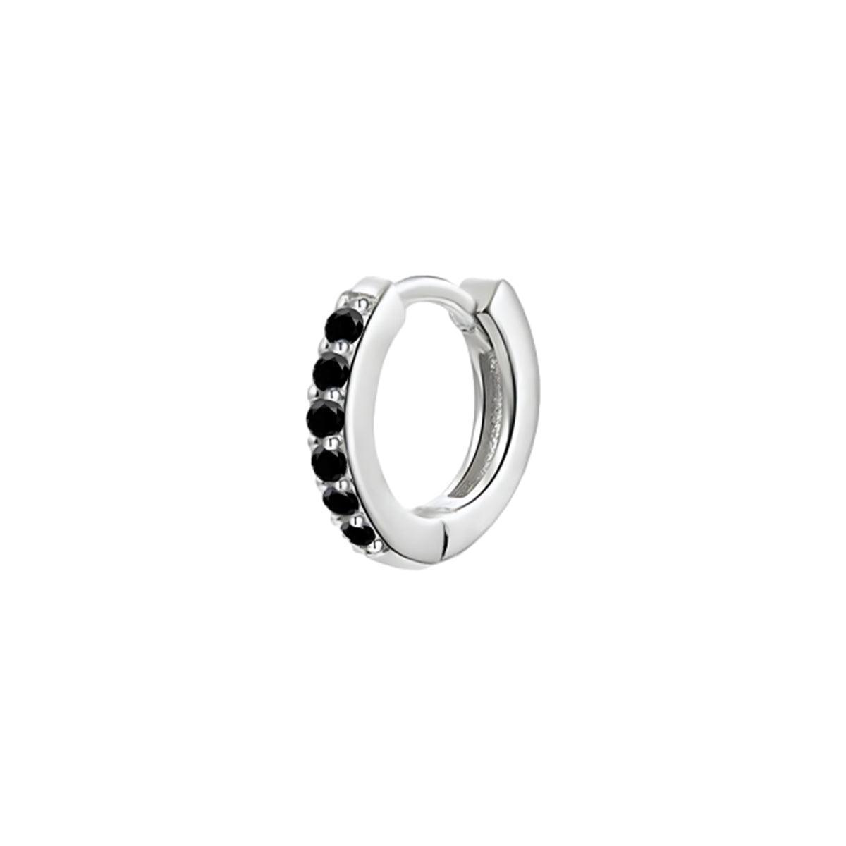 925 Sterling Silver Gold Rings Plated Cubic Crystal Cuff Huggie Hoop Earrings Au - Silver-Black Crystal