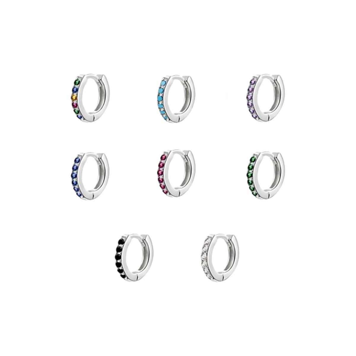 925 Sterling Silver Gold Rings Plated Cubic Crystal Cuff Huggie Hoop Earrings Au - Silver-Calaite Crystal