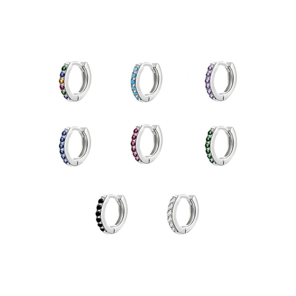 925 Sterling Silver Gold Rings Plated Cubic Crystal Cuff Huggie Hoop Earrings Au - Silver-Clear Crystal