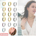 925 Sterling Silver Gold Rings Plated Cubic Crystal Cuff Huggie Hoop Earrings Au - Silver-Red Crystal