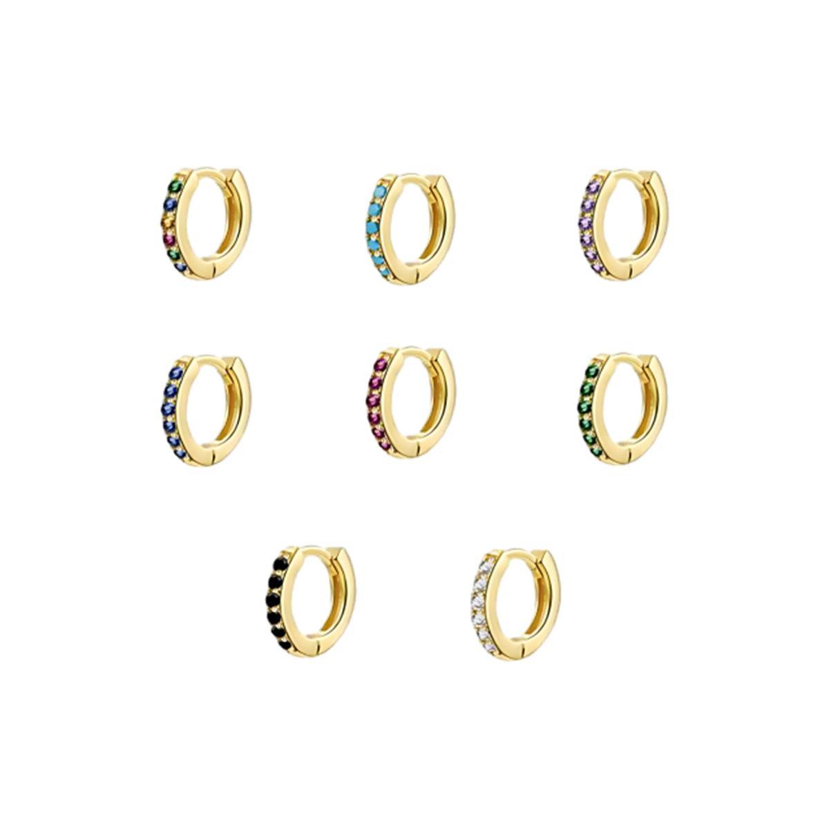 925 Sterling Silver Gold Rings Plated Cubic Crystal Cuff Huggie Hoop Earrings Au - Silver-Red Crystal
