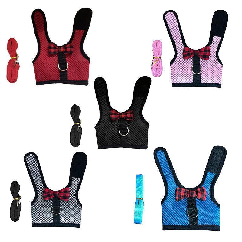 Rabbit Vest Harness Leash Lead Small Animal Pet Mesh Hamster Bunny Traction Rope S - Black