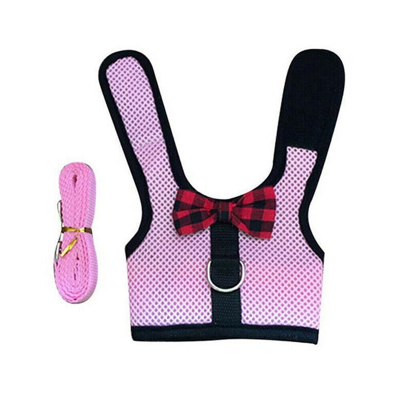 Rabbit Vest Harness Leash Lead Small Animal Pet Mesh Hamster Bunny Traction Rope S - Black