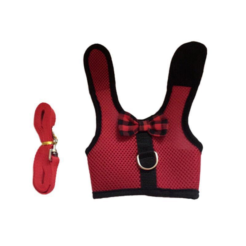 Rabbit Vest Harness Leash Lead Small Animal Pet Mesh Hamster Bunny Traction Rope S - Black