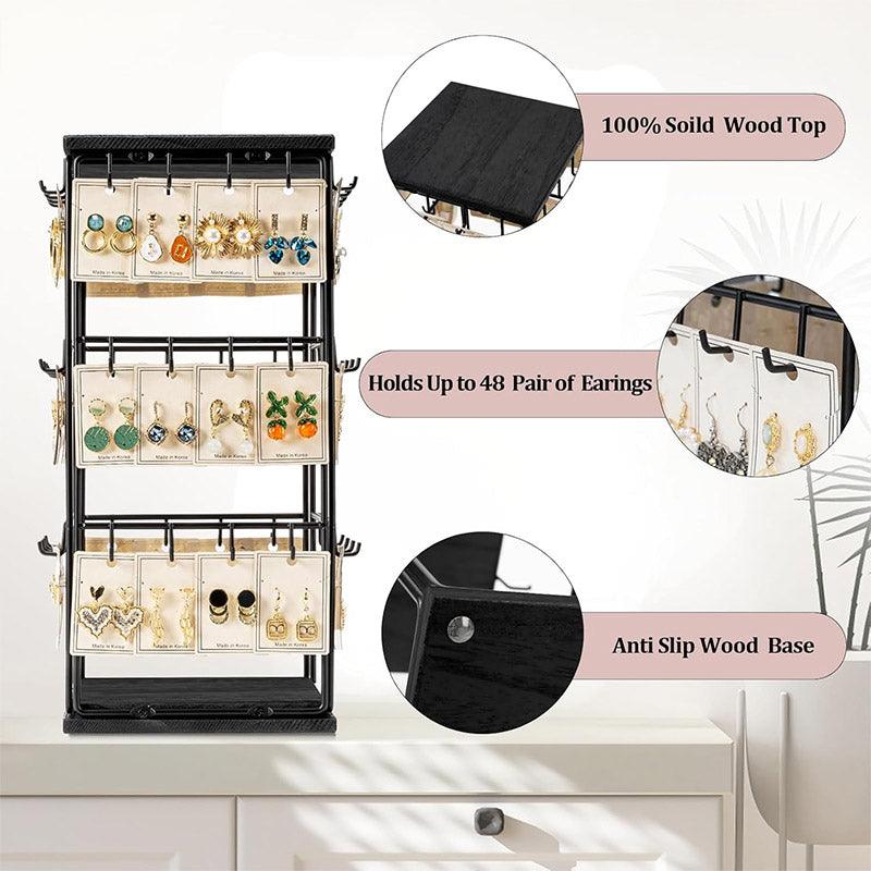 Iron Desktop Earrings Display Organizer Jewellery Stand Holder for Home Storage - Black