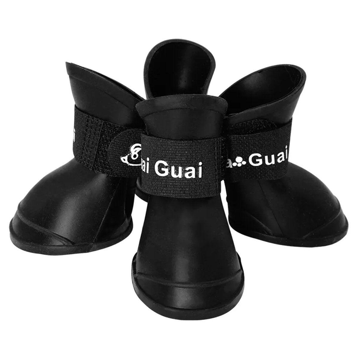 4pcs Cartoon Boots Pet Rain Shoes Waterproof Non-Slip Wear-Resistant Dog Shoes - Black - S