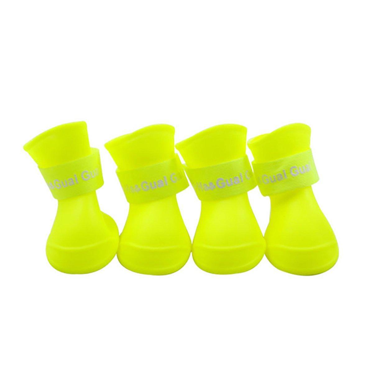 4pcs Cartoon Boots Pet Rain Shoes Waterproof Non-Slip Wear-Resistant Dog Shoes - Yellow - S