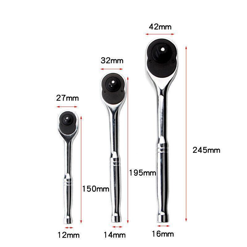 Quick Release Ratchet Handle 1/4 inch 3/8 inch 1/2 inch Drive Reversible Socket Wrench - 16x245x42mm