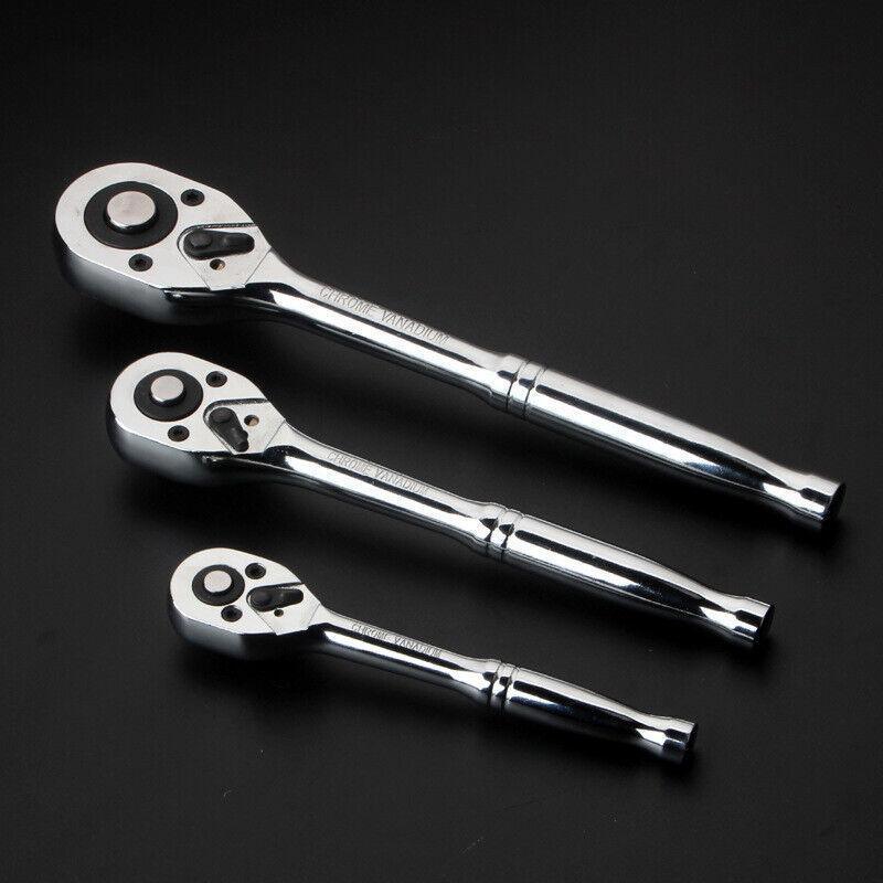 Quick Release Ratchet Handle 1/4 inch 3/8 inch 1/2 inch Drive Reversible Socket Wrench - 12x150x27mm