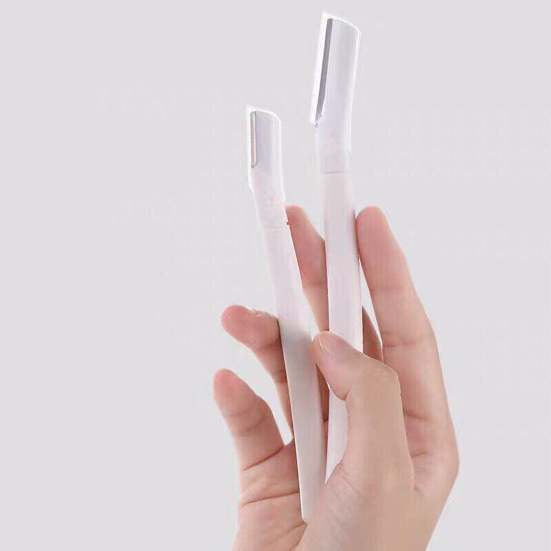 3Pcs Eyebrow Razor Set Facial Trimmer Shaver Blade Hair Remover Beauty Tool - Short+Long Eyebrow Razor+Scissor-White