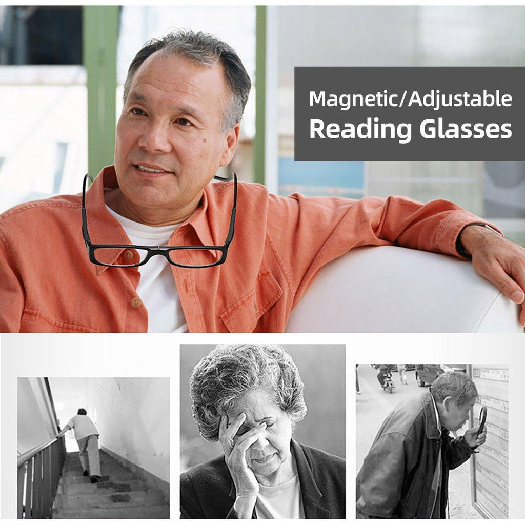 Folding Reading Glasses for Elderly Convenient Neck Hanging Portable Eyewear - Black-200