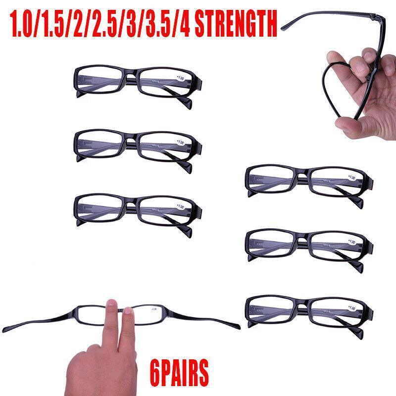 6 Pairs Mens Ladies Wayfarer Frame Magnifying Reading Glasses Au - +1.00
