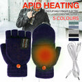 USB Heated Half Finger Gloves Winter Warm Knitted Gloves for Typing and Office Use - Grey