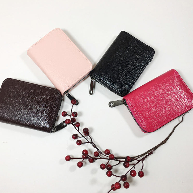 Compact Zipper Organ Card Cover Holder Wallet ID Bag Short Coin Purse Pockets - Rose Red