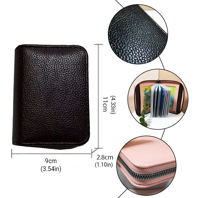 Compact Zipper Organ Card Cover Holder Wallet ID Bag Short Coin Purse Pockets - Rose Red