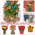 New Style 3D Pop Up Cards Paper Flower Bouquet Greeting Card for All Occasions - Red Rose