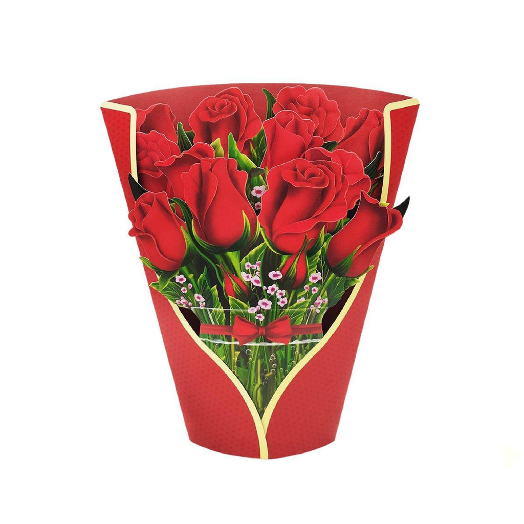 New Style 3D Pop Up Cards Paper Flower Bouquet Greeting Card for All Occasions - Red Rose