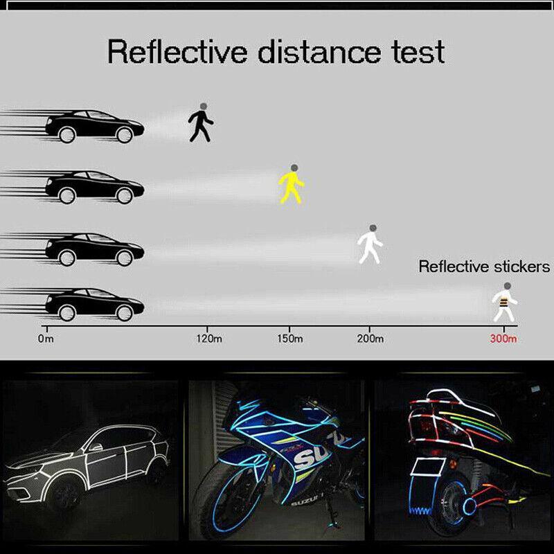 8m Reflective Tape for Bikes Cars Motorcycles Waterproof High Visibility Strip - White