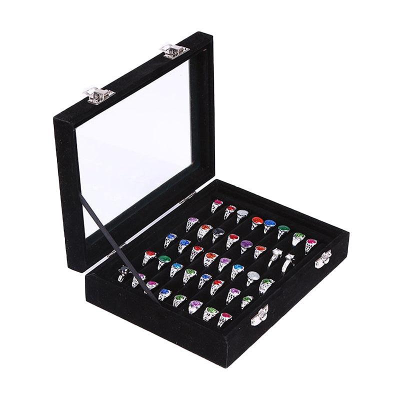Velvet Ring Earring Jewelry Display Organizer Box Tray Holder Storage Case - Beige