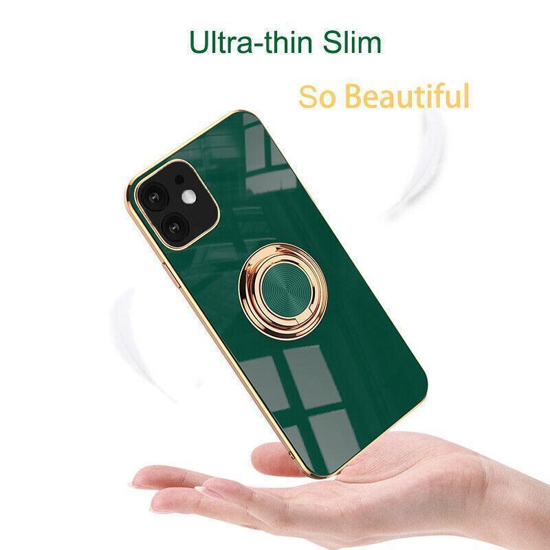 Dark Green Luxury Shockproof Silicone Ring Case Stand Cover for iPhone 14 13 12 Pro Max - iPhone 11 Pro