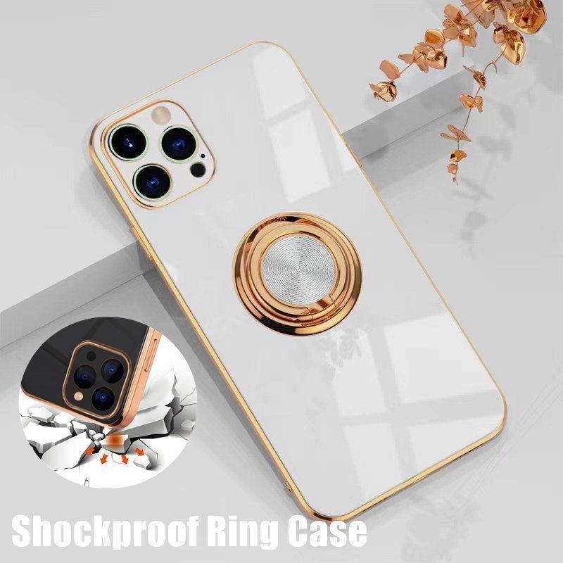 White Luxury Shockproof Silicone Ring Case Stand Cover for iPhone 14 13 12 Pro Max - iPhone 11 Pro Max