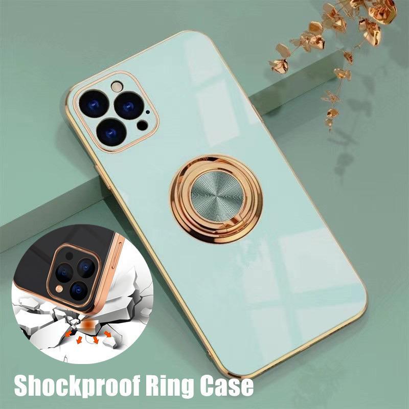 Light Cyan Luxury Shockproof Silicone Ring Case Stand Cover for iPhone 14 13 12 Pro Max - iPhone 12 Pro