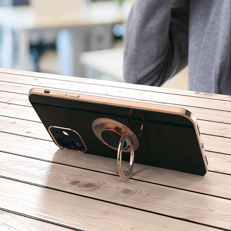Black Luxury Shockproof Silicone Ring Case Stand Cover for iPhone 14 13 12 Pro Max - iPhone 12 Pro Max