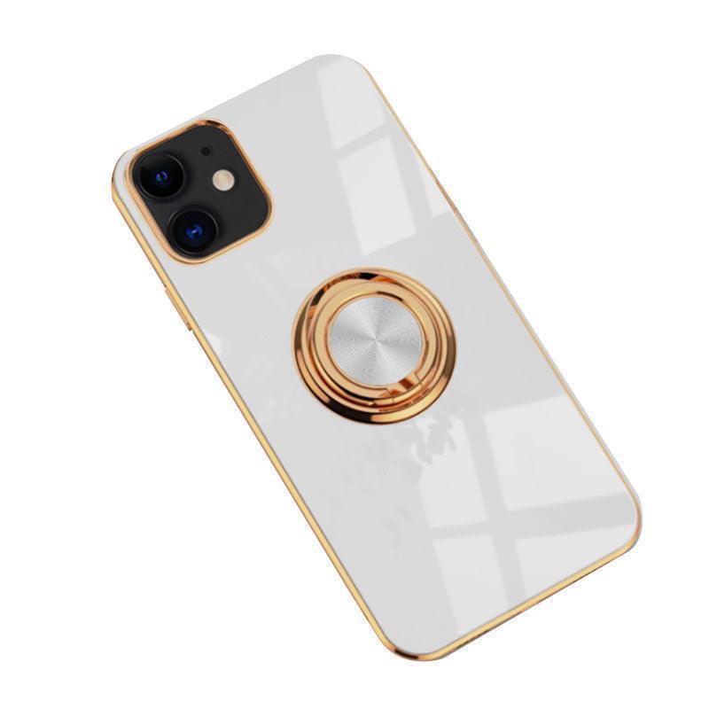 White Luxury Shockproof Silicone Ring Case Stand Cover for iPhone 14 13 12 Pro Max - iPhone 13 Mini