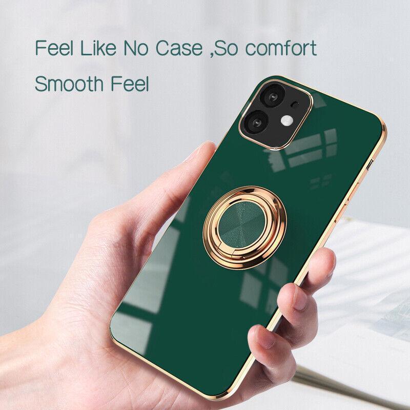 Black Luxury Shockproof Silicone Ring Case Stand Cover for iPhone 14 13 12 Pro Max - iPhone 13 Pro Max