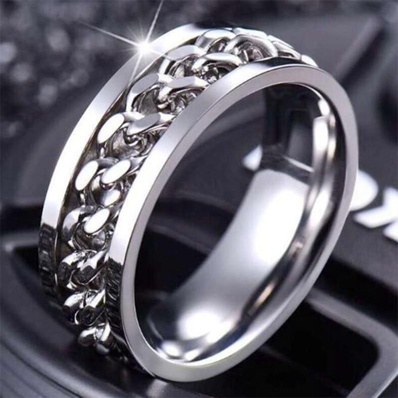Spinner Rings Mens Womens Fidget Rotating Ring Silver Stainless Steel Size 11 - Black