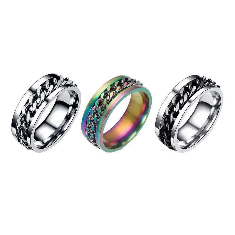 Spinner Rings Mens Womens Fidget Rotating Ring Silver Stainless Steel Size 12 - Silver