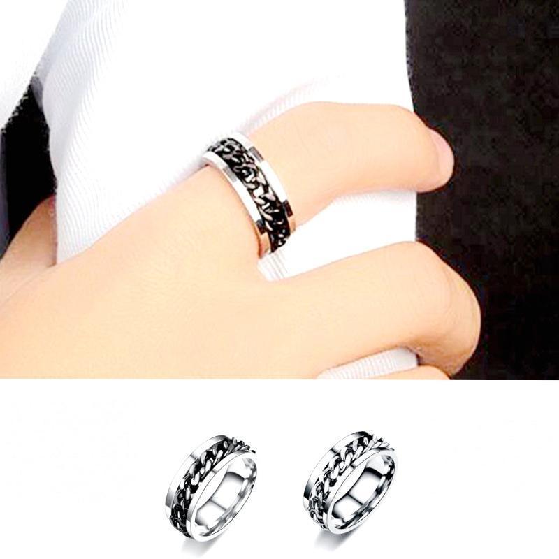 Spinner Rings Mens Womens Fidget Rotating Ring Silver Stainless Steel Size 8 - Silver
