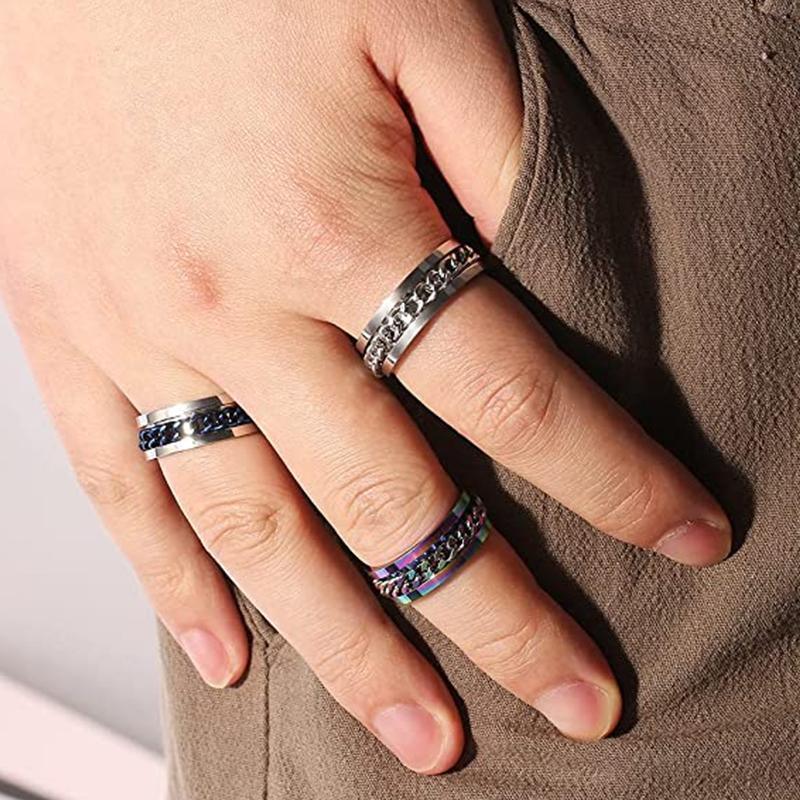Spinner Rings Mens Womens Fidget Rotating Ring Silver Stainless Steel Size 8 - Silver