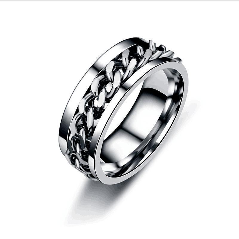Spinner Rings Mens Womens Fidget Rotating Ring Silver Stainless Steel Size 8 - Silver
