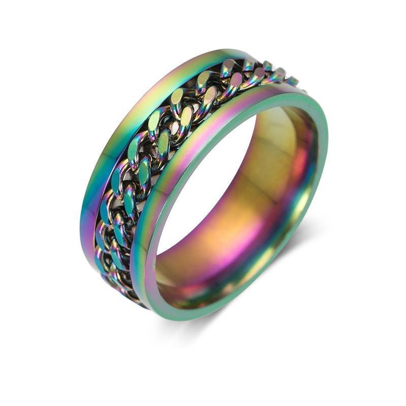 Spinner Rings Mens Womens Fidget Rotating Ring Silver Stainless Steel Size 8 - Silver