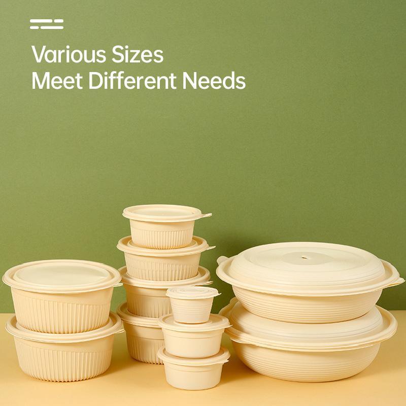 50PCS Biodegradable Corn Starch Lunch Box Round Takeout Containers Eco Friendly - 800ml