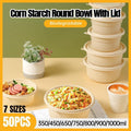 50PCS Biodegradable Corn Starch Lunch Box Round Takeout Containers Eco Friendly - 900ml