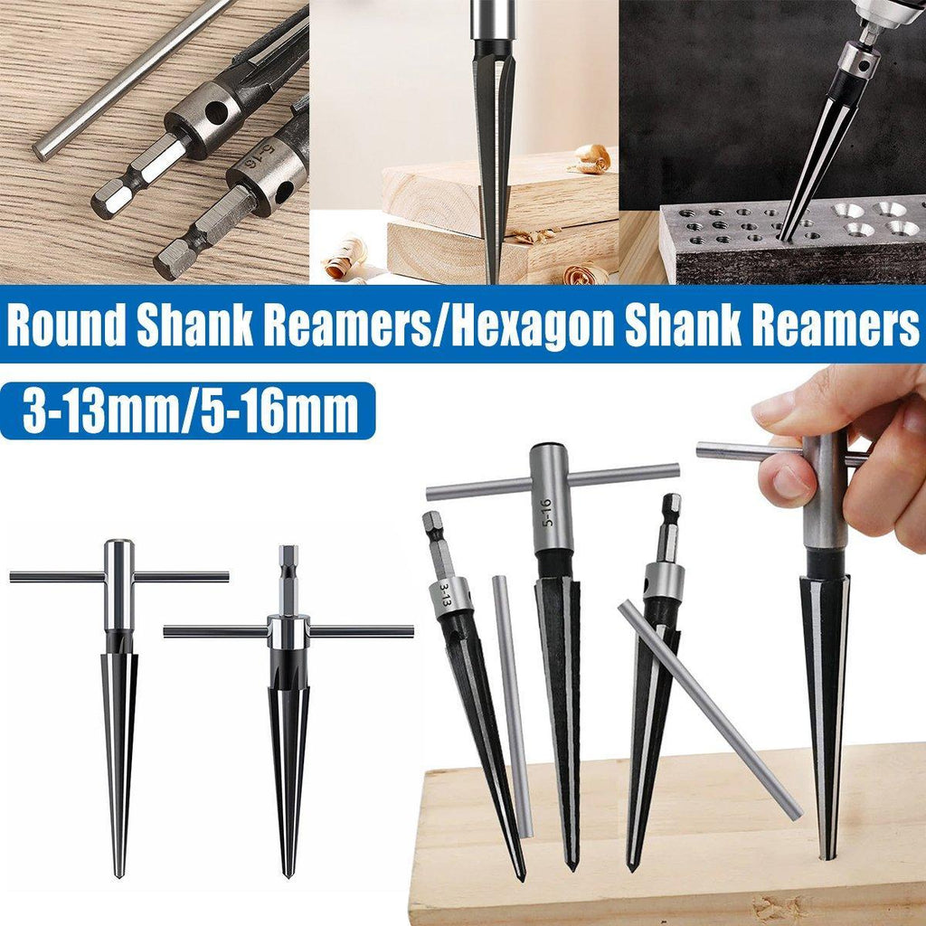 Round Shank Hexagon Shank T Handle Taper Reamer Tool for Drilling and Boring - Round Shank Reamer(3-13mm)