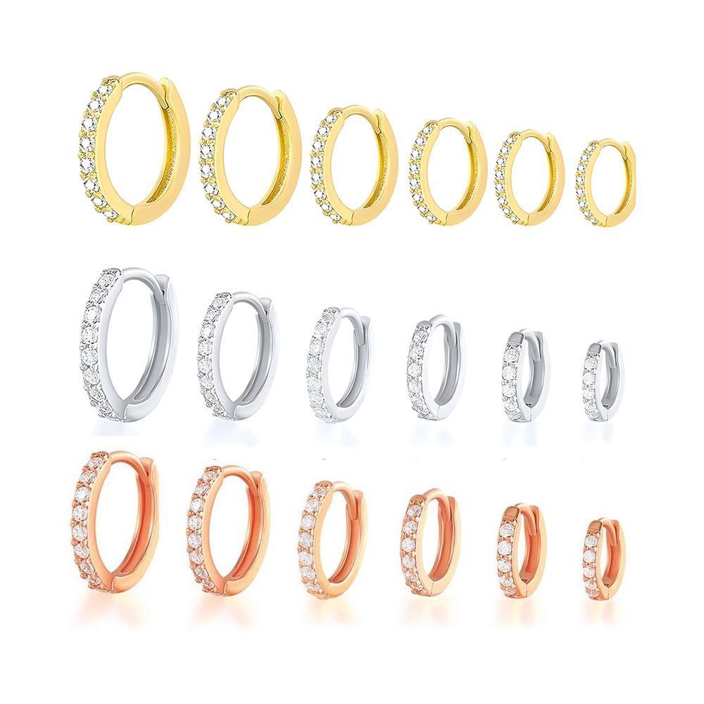 7sizes Hoop Earring Silver Zirconia Ear Huggie Hoop Cartilage Piercing Jewellery - Champagne-9mm