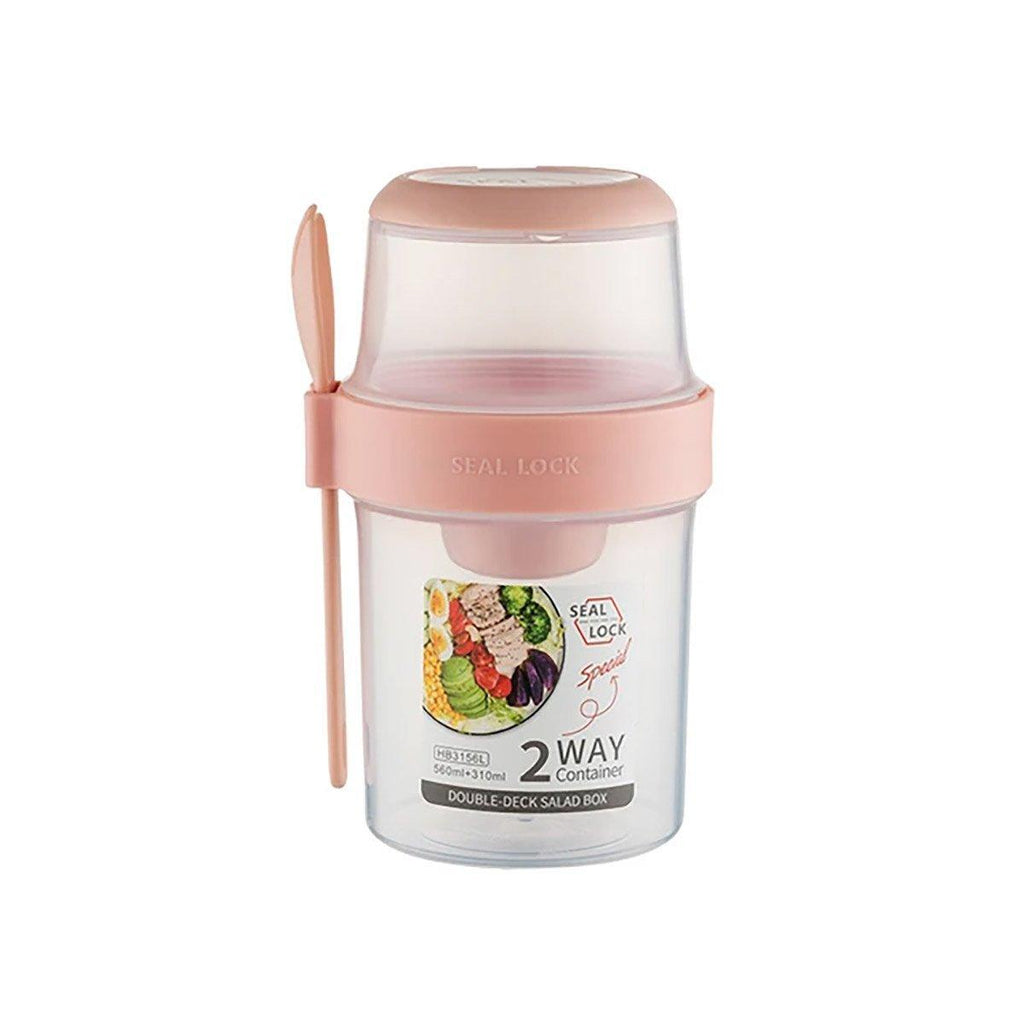 Double Plastic Salad Cup with Fork Sealed Breakfast Container for On-the-Go Meal - 560ml-Green