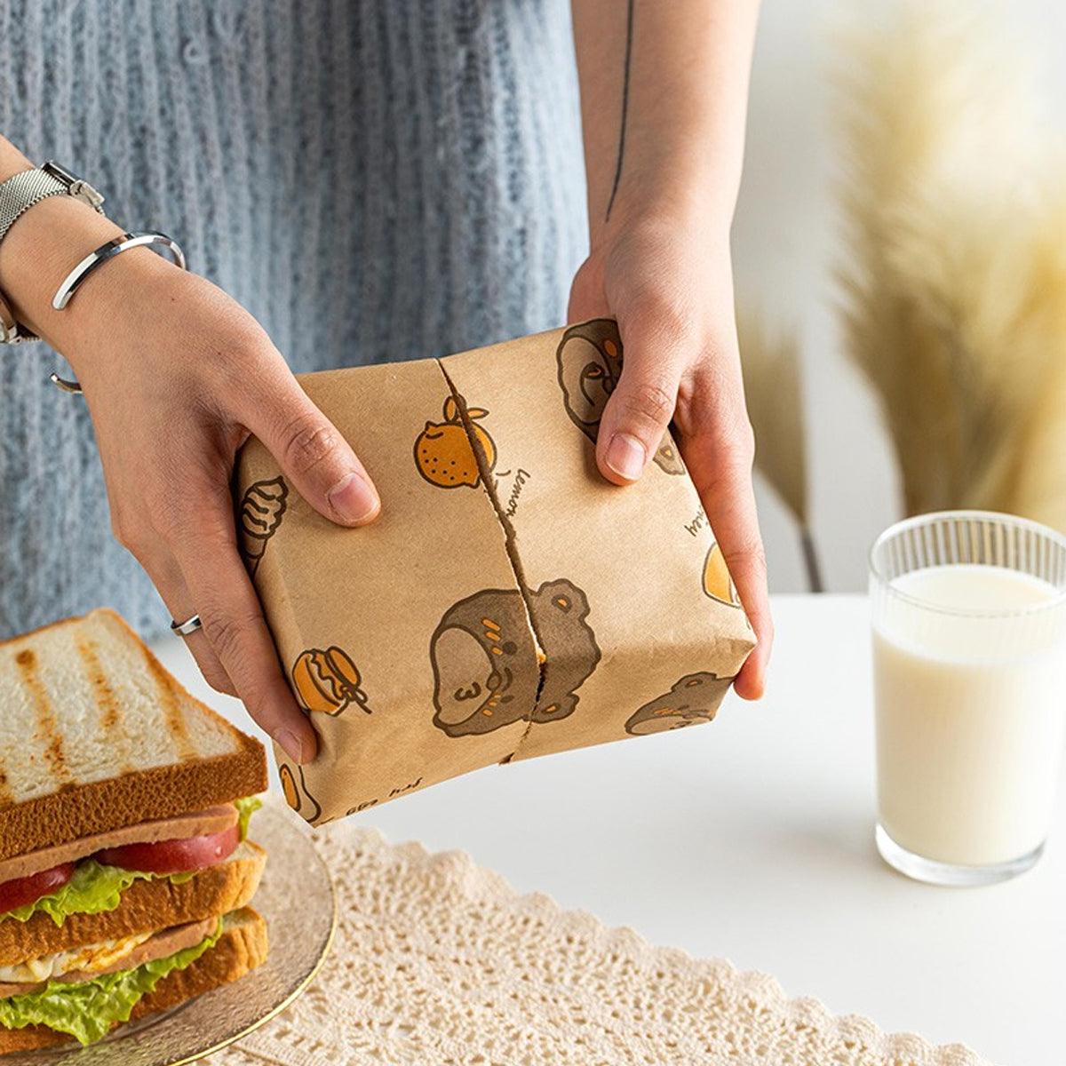 100pcs Sandwich Wrappers Oil Blotting Coated Paper Air Fryer Baking Parchment - Newspaper + Lemon Bear (Mixed)