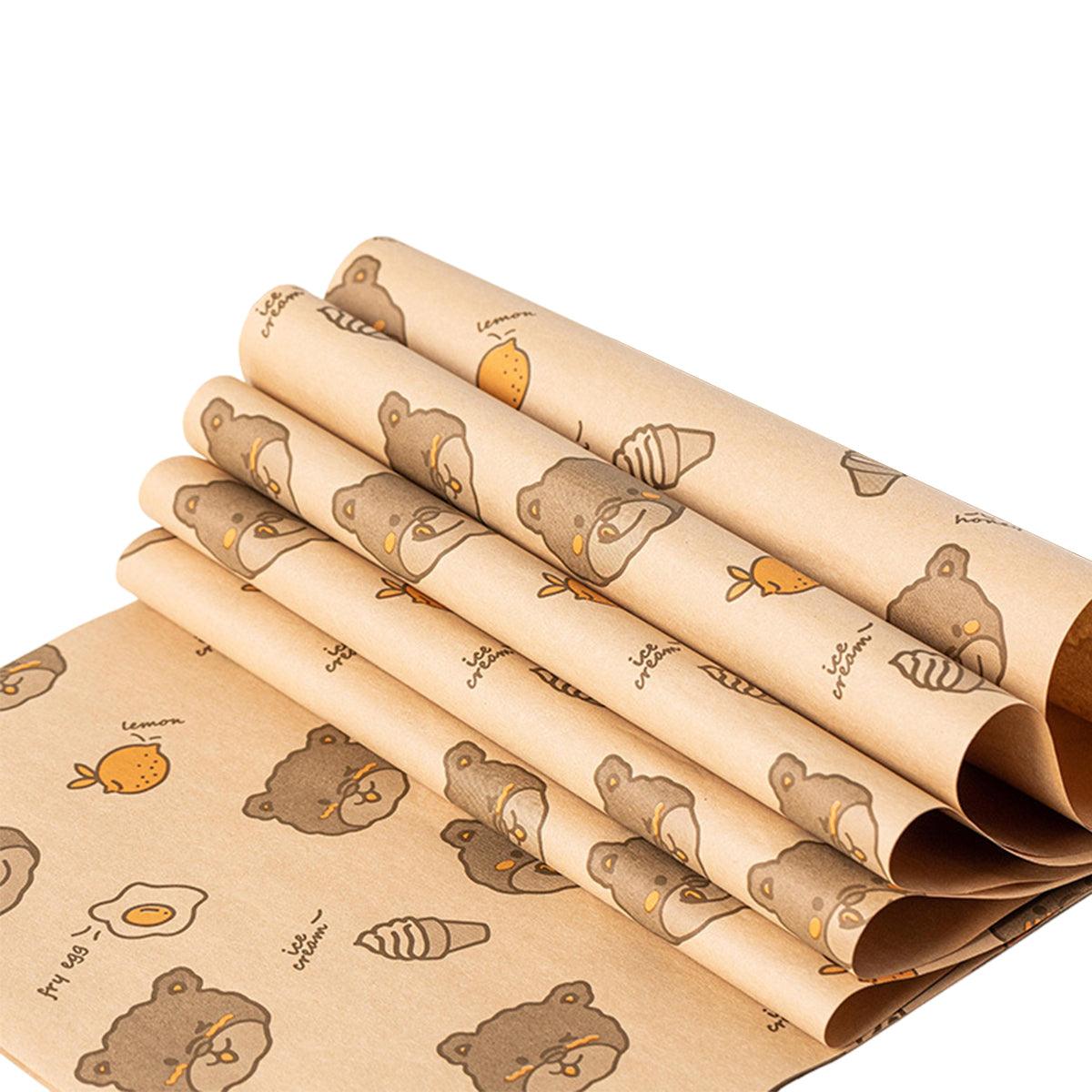 100pcs Sandwich Wrappers Oil Blotting Coated Paper Air Fryer Baking Parchment - Newspaper + Lemon Bear (Mixed)
