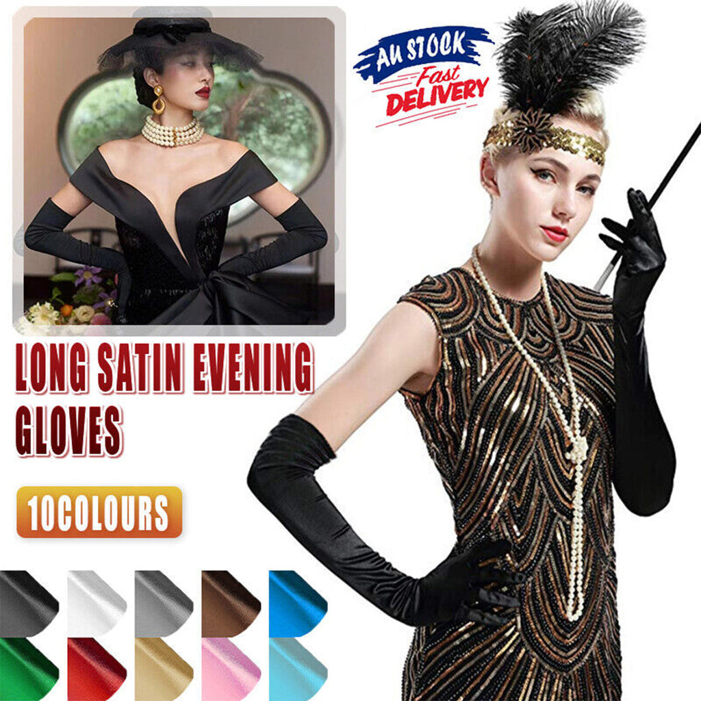 Elegant Long Satin Opera Gloves for Prom Party Wedding Costume or Formal Dress - White