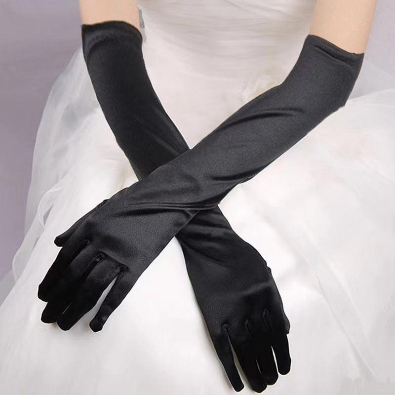 Elegant Long Satin Opera Gloves for Prom Party Wedding Costume or Formal Dress - White